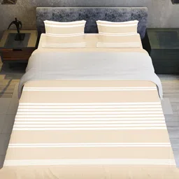 RANGOLI Beige & White Striped 400 TC Queen Bedsheet with 2 Pillow Covers image 3