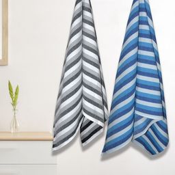 Athom Living Iris Blue & Grey 2 Pieces Striped Cotton 210 GSM Bath Towels-picture-25