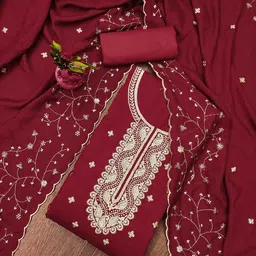 SAINOOR Floral Embroidered Sequinned Vichitra Cotton Unstitched Dress Material-picture-52