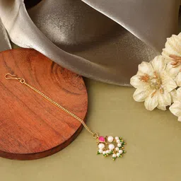 Ruby Raang Gold-Plated Kundan Studded & Beaded Maang Tikka Head Jewellery-image-39