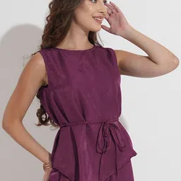 Fashfun Women's Trendy top wear Solid Shimmer Waist Belt Design Asymmetric Hem Top image 3