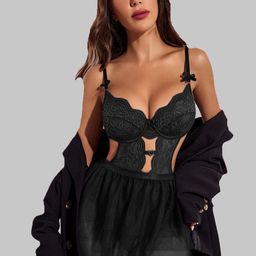 VAGHBHATT Net Shoulder Straps Self Design Baby Doll-picture-4