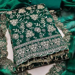 BlissFlair Floral Embroidered Beads & Stones Georgette Unstitched Dress Material-picture-26