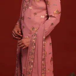 KALPRAAG Animal Printed Thread Work Mandarin Collar Kurta with Patiala And Dupatta image 3