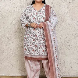 KALINI Women Plus Size Floral Printed Kurta with Palazzos & Dupatta-image-60