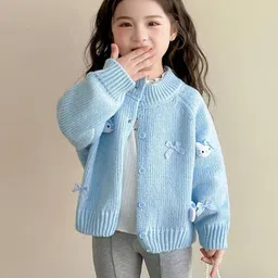 LULU & SKY Girls Self Design Long Sleeves Cardigan with Embroidered Detail-picture-45
