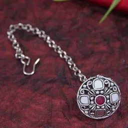 I Jewels Silver-Plated Oxidised Maang Tikka Head Jewellery image 1