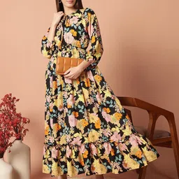 Femvy Women Floral Printed Fit & Flare Maxi Dress-image-49