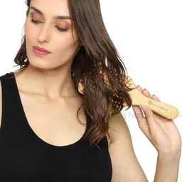 now organic bamboo hair brush, Cushioned soft bamboo bristle, round edges of bristle. image 5