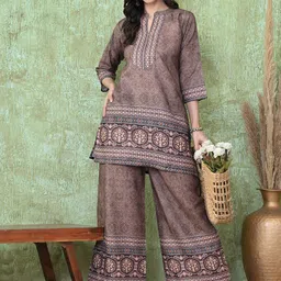 LIYALA Printed Mandarin Collar Top With Palazzos image 2