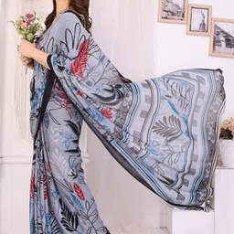 vj fashion Floral Printed Pure Georgette Saree with Blouse Piece image 4