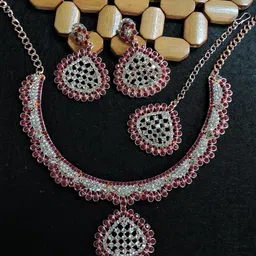 VATSALYA creation Rose Gold-Plated Artificial Stone Studded Jewellery Set-picture-17