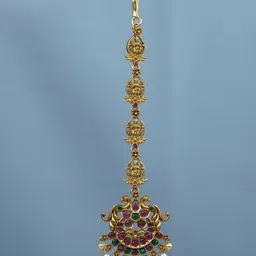 Diksha collection Brass-Plated Stone-Studded & Beaded Maang Tikka image 3