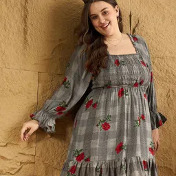 CURVE BY KASSUALLY Women Floral Print Fit & Flare Mini Dress image 3