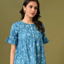 KALINI Floral Print Bell Sleeve Cotton Top image 2