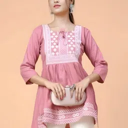 Velintis Geometric Yoke Design Empire Tie-Up Neck Cotton Anarkali Kurti-picture-29