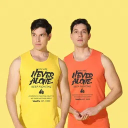 WOOSTRO Men Pack of 2 Typography Printed Round Neck Slim Fit Printed T-shirts image 4