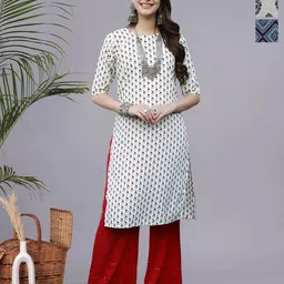 HERE&NOW Selection Of 3 Floral Printed Round Neck Straight Kurtas-picture-20