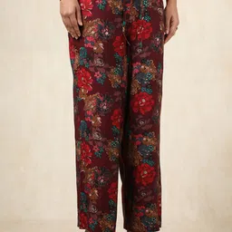 Soch Floral Printed Shirt Collar Panelled Muslin Straight Kurta With Trouser image 3