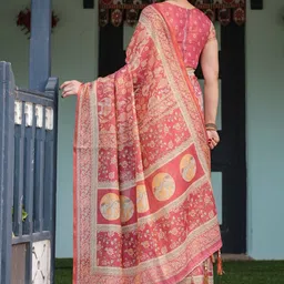 ALMAARI FASHION Ethnic Motifs Printed Pure Cotton Banarasi Saree & Unstitched Blouse Piece image 4