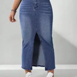CHALODIA Denim High-Waist Straight Midi Skirt-image-16