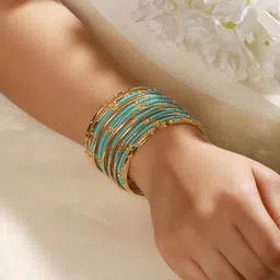 Jazz and Sizzle Set Of 12 Gold-Plated Artificial Stone-Studded & Beaded Bangles image 2