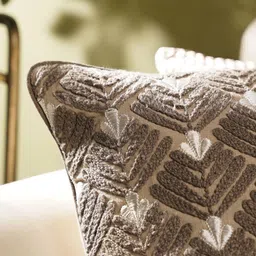 Pure Home and Living Beige & White Dori Embroidered Cotton Square Cushion Covers image 2