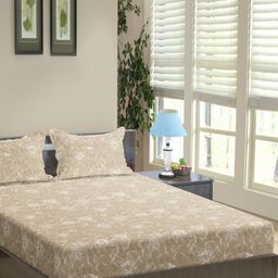 Trance Home Linen Beige Printed Cotton 144 TC Fitted Queen Bedsheet Set 1.91m x 1.52m-picture-23