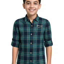 CAVIO Boys Green Cotton Checked Comfort Casual Shirts-image-11