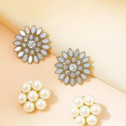 ORANGENYSHA Set Of 2 22k Gold-Plated Kundan Stones And AD Studded Floral Antique Studs-picture-17