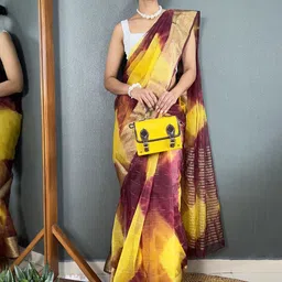 HERE&NOW Tie and Dye Zari Organza Kanjeevaram Saree image 5