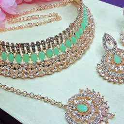 VATSALYA creation Alloy Gold- plated Green Jewellery Set image 1