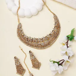 ANIKAS CREATION Gold Plated Stones Studded Jewellery Set With Maangtikka-picture-39