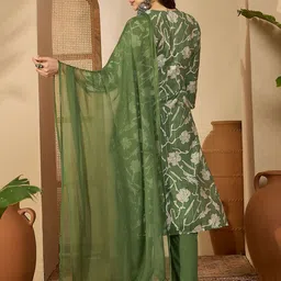 Sangria Ethnic Motifs Printed Beads & Stones Straight Kurta With Trousers & Dupatta image 2