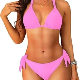pride style Self Design Women Bikini Pink Swimsuit image 1