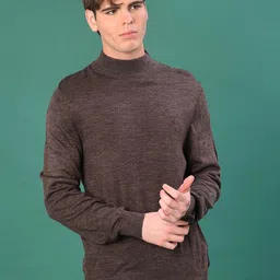 v-mart Men Solid High Neck Brown Sweater image 2