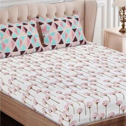 sej by nisha gupta Pink Floral 160 TC Cotton Queen Sized Bed Sheets with 2 Pillow Covers-picture-19