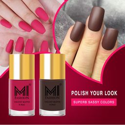 MI FASHION Pack of 2 Matte Nail Polish-Coffee,Pink-9.9ml-picture-0