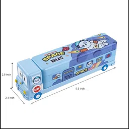 aadhya Space School Bus Shaped Pencil Box for Kids with Wheels and Sharpener Metal Space Art Metal Pencil Box image 3