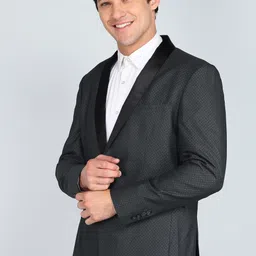 peter england Men Striped Tuxedo Style Formal Blazer image 3