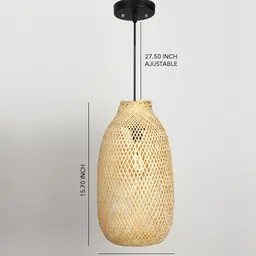 habereindia Drum Handmade Bamboo Pendant Hanging Light (Beige) image 3