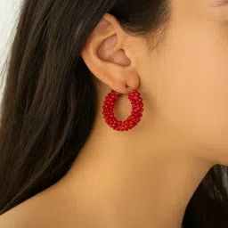 Jewelz Handmade Red Beaded Hoop Earrings-image-52