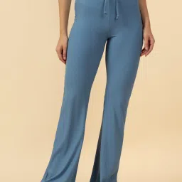 Fitkin Luxe Women Blue Ribbed Bootcut Track Pant-picture-11