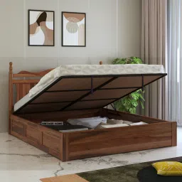 vintage home Lavento Sheesham Wood King Size Bed With Hydraulic Storage In Provincial Teak Finish-picture-11