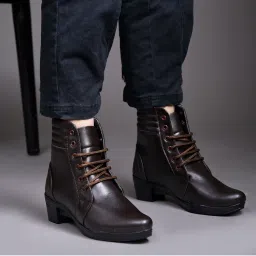 Shoetopia Smart Casual Lace-Up Detailed Brown Boots for Women-picture-35