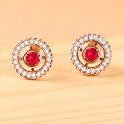 ZINU Women White Cubic Zirconia studded Rose Gold Plated Circular Studs-image-14