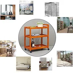 vm decor 3-Tier Solid Wood Rolling Bar Cart - Wine Serving Cart with Wheels, Utility Cart, Kitchen Storage Cart, Seasoning Rack on Wheels for Dining Room - Wine Serving Trolley (3 Tier, Teak Finish) image 5