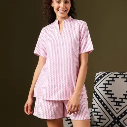 Clovia Pink Cotton Printed Top and Shorts-picture-13