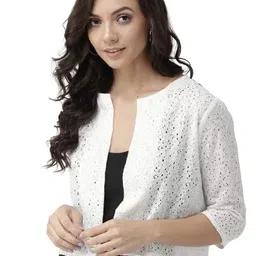 style quotient Women Self Design Floral lace Regular Open Front Shrug image 1