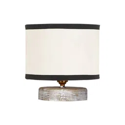 devansh Avery White & Black Cotton Table Lamp With White Brushed Wood Base image 1